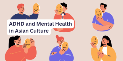 Illustration of people holding happy-face masks to hid their sad expressions, representing ADHD masking.